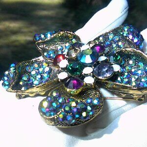 SUPERB! GORGEOUS CARIBBEAN BLUE RHINESTONE STAR FISH 3" VINTAGE BROOCH PIN! RARE